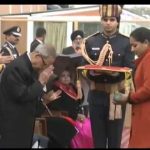 Maj Mukund Varadarajan's wife Smt Indhu receiving Ashok Chakra award from the President